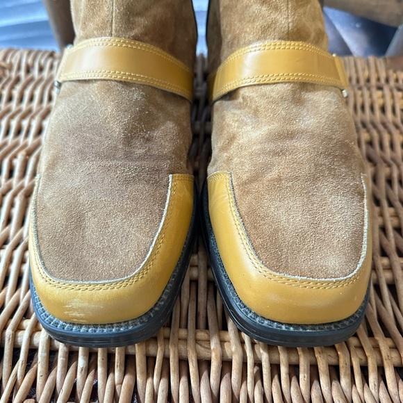 Marco Vicci Boots 10.5 Mustard Tan Suede & Leather Ankle Zip Close Strap Detail - Picture 11 of 16